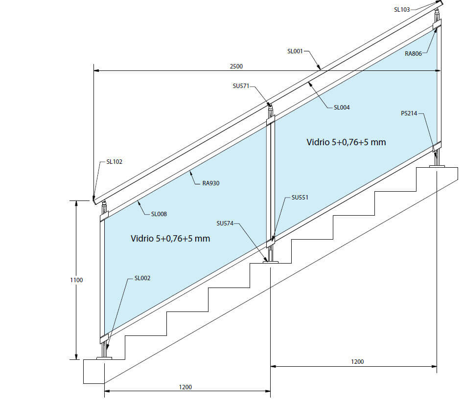 Glass Support A Escaleras A Pavimento Mano Derecha maliano santander torrelavega cantabria